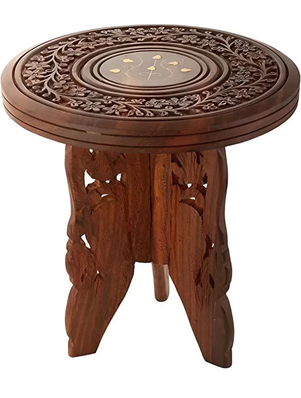 Decoresany__12_Inches_Antique_Look_sheesham_3_legged_Folding_Table,Handcrafted_&_Portable_,For_Living_Room_Balcony,Kids_Room,Out_Door,_Garden,Picnics