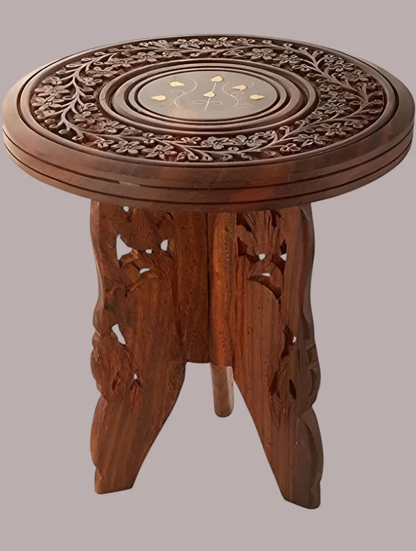 Decoresany__12_Inches_Antique_Look_sheesham_3_legged_Folding_Table,Handcrafted_&_Portable_,For_Living_Room_Balcony,Kids_Room,Out_Door,_Garden,Picnics