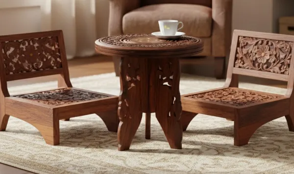 Decoresany__12_Inches_Antique_Look_sheesham_3_legged_Folding_Table,Handcrafted_&_Portable_,For_Living_Room_Balcony,Kids_Room,Out_Door,_Garden,Picnics