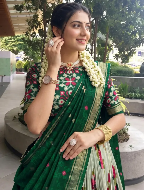 Green_Dola_Silk_Premium_&_Elegant_Patola_Print_With_Foil_Work_Lehenga_Choli_For_Women_&_Girls