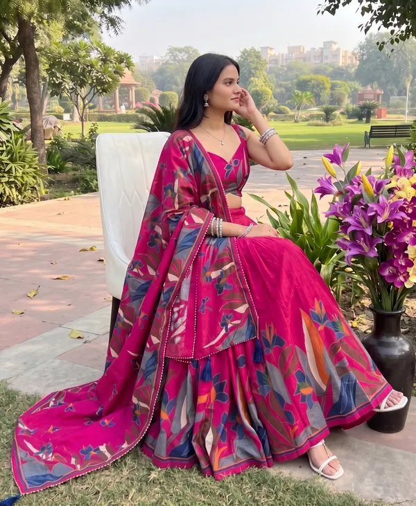 Rani_Pink_Dola_Silk_Premium_&_Elegant_Patola_Print_With_Foil_Work_Lehenga_Choli_For_Women_&_Girls