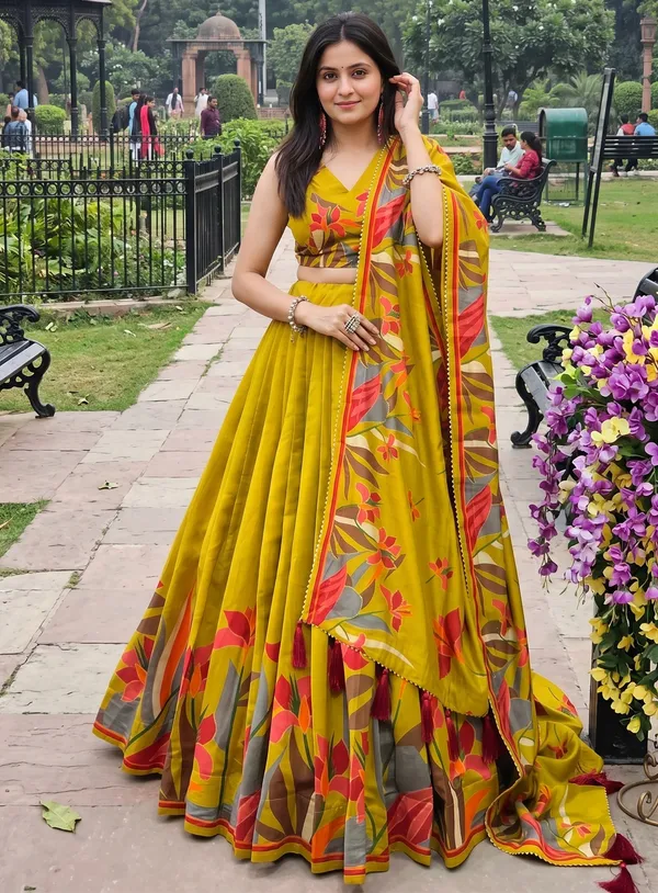 Mustard_Dola_Silk_Premium_&_Elegant_Patola_Print_With_Foil_Work_Lehenga_Choli_For_Women_&_Girls