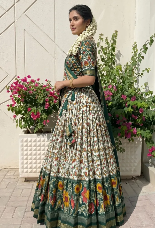 Green_Dola_Silk_Premium_&_Elegant_Patola_Print_With_Foil_Work_Lehenga_Choli_For_Women_&_Girls