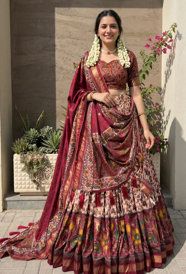 Maroon_Dola_Silk_Premium_&_Elegant_Patola_Print_With_Foil_Work_Lehenga_Choli_For_Women_&_Girls