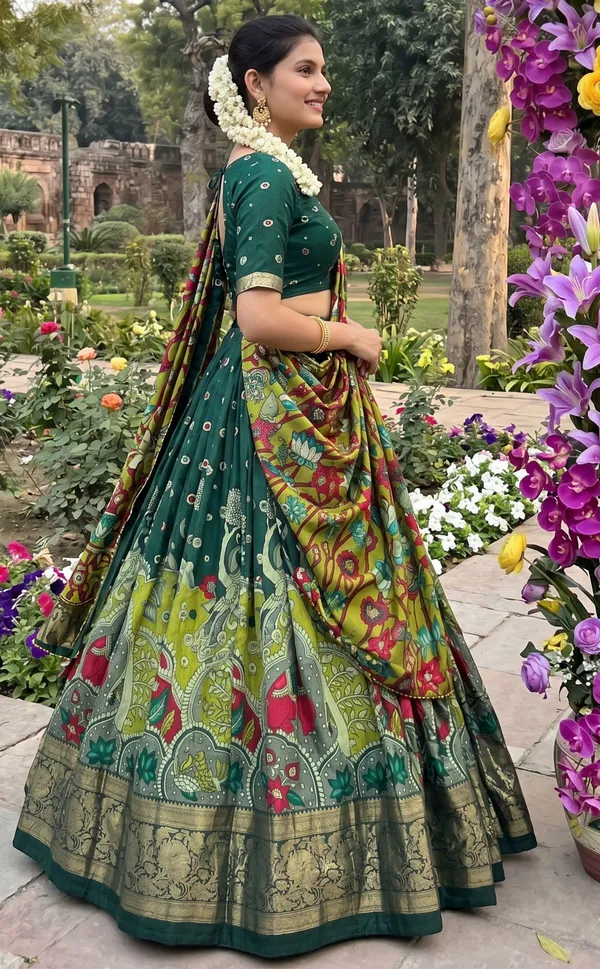 Green_Dola_Silk_Premium_&_Elegant_Patola_Print_With_Foil_Work_Lehenga_Choli_For_Women_&_Girls