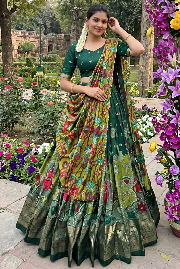 Green_Dola_Silk_Premium_&_Elegant_Patola_Print_With_Foil_Work_Lehenga_Choli_For_Women_&_Girls