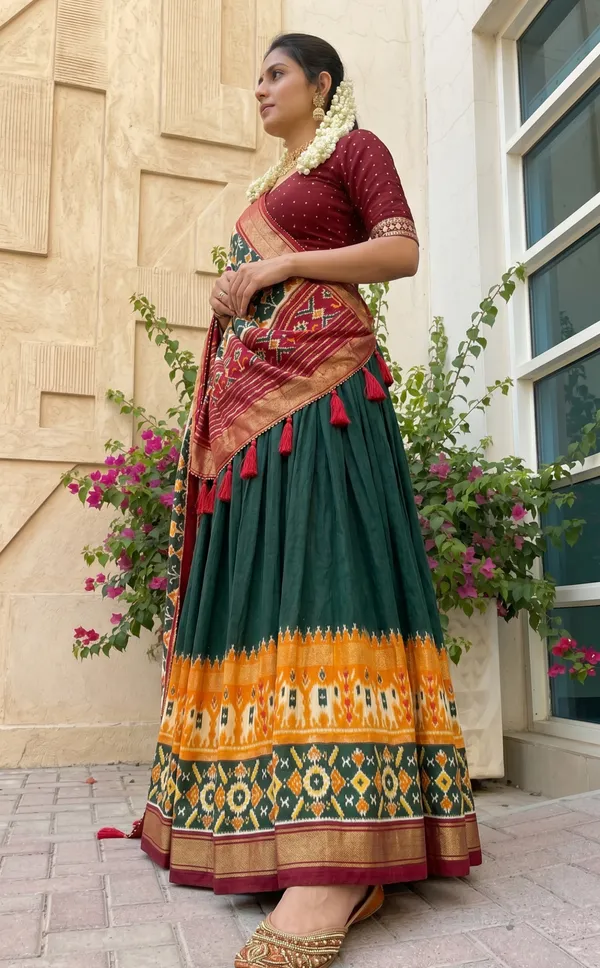 Green_Dola_Silk_Premium_&_Elegant_Patola_Print_With_Foil_Work_Lehenga_Choli_For_Women_&_Girls