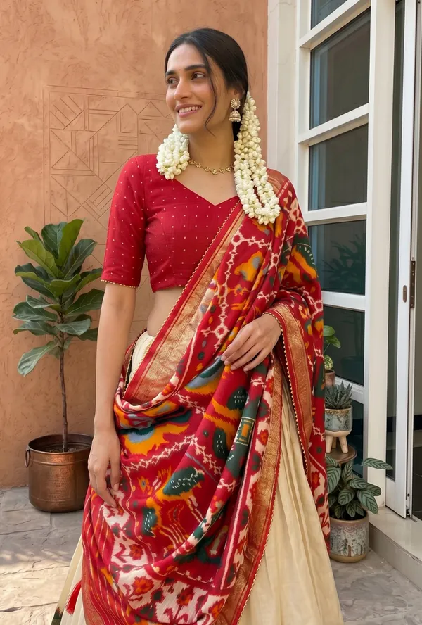 White_Dola_Silk_Premium_&_Elegant_Patola_Print_With_Foil_Work_Lehenga_Choli_For_Women_&_Girls