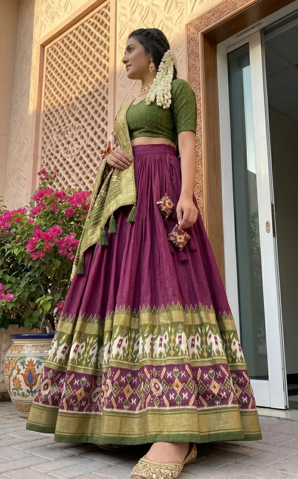 Wine_Dola_Silk_Premium_&_Elegant_Patola_Print_With_Foil_Work_Lehenga_Choli_For_Women_&_Girls