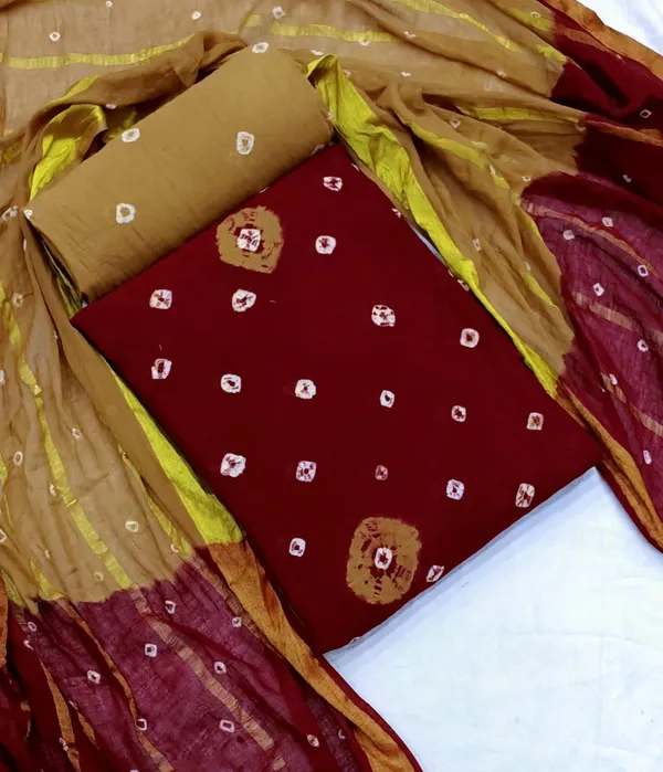 Pure_Cotton_Hand_Bandhej_Bandhani_Unstitched_Suit_Dress_Material_With_2_Meter_Dupatta_For_Women