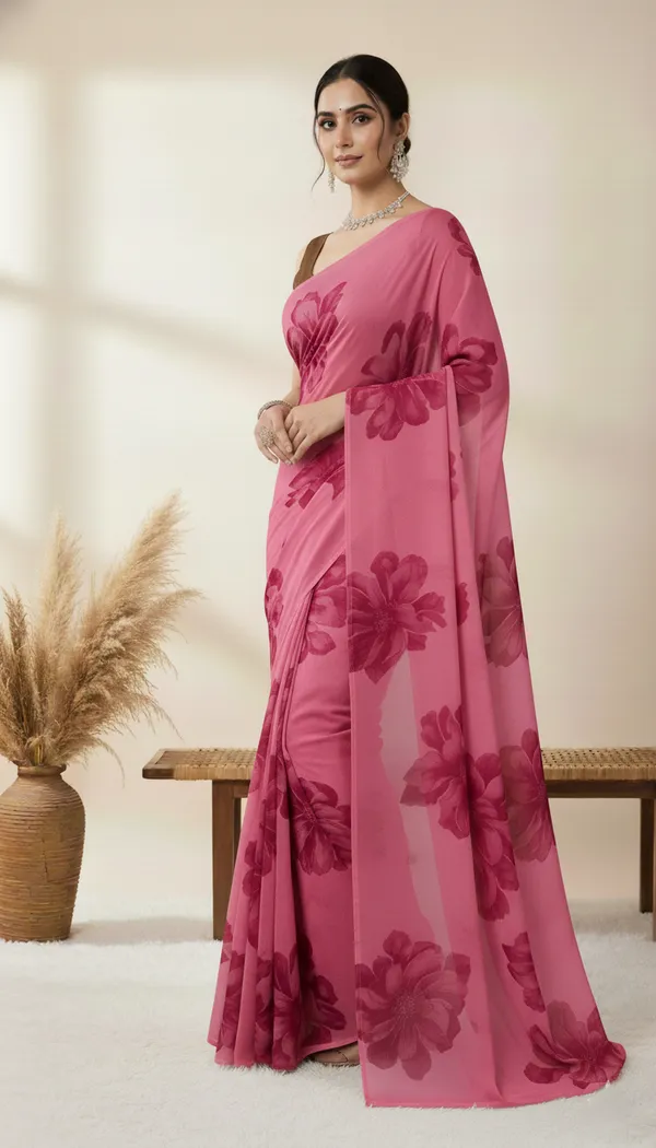 Pink_Floral_Print_Daily_Wear_Georgette_Saree