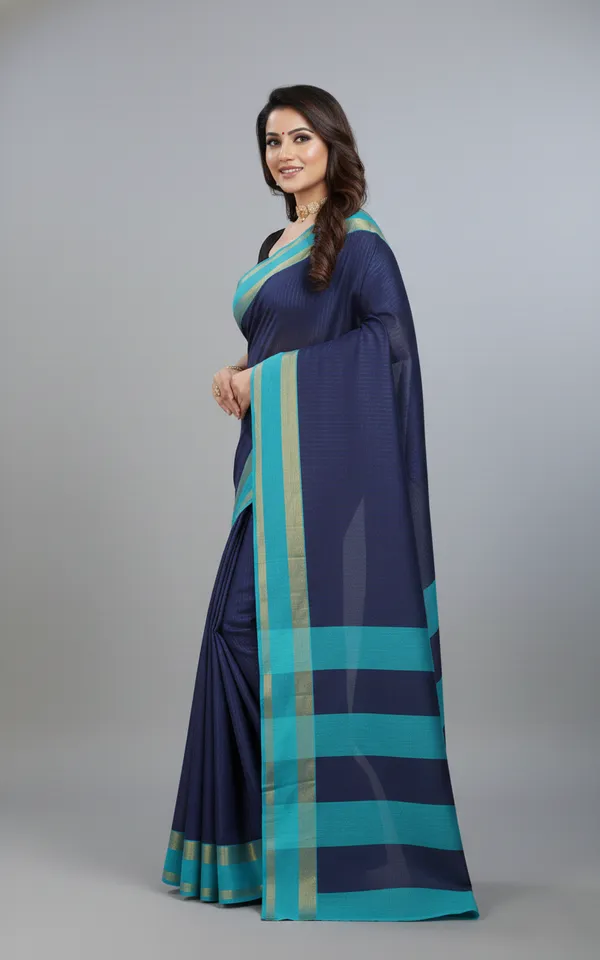 Navy_Blue_Woven,_Checkered_Mysore_Silk_Blend,_Jacquard_Saree