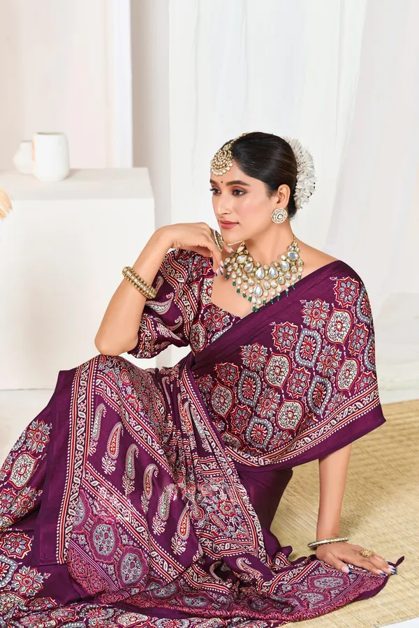 Wine_Woven_Bollywood_Satin_Saree