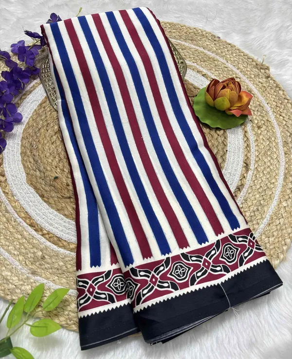 White_Striped_Bollywood_Satin_Saree