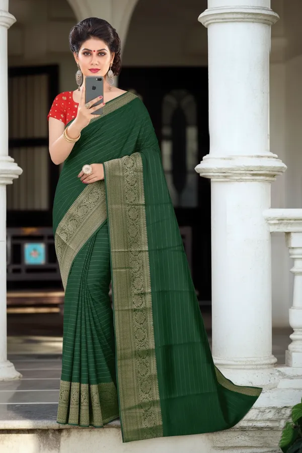 Dark_Green_Woven,_Self_Design_Mysore_Jacquard,_Silk_Blend_Saree