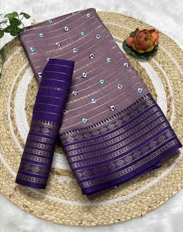 Purple_Woven,_Printed_Bandhani_Jacquard,_Silk_Blend_Saree