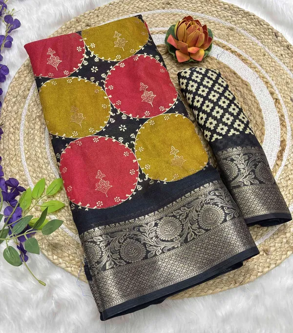 Black_Printed,_Woven_Mysore_Silk_Blend,_Jacquard_Saree