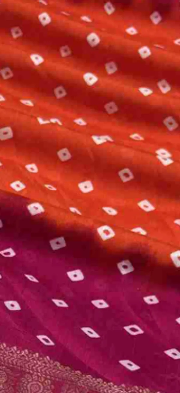 Orange_And_Pink_Printed_Bandhani_Jacquard,_Silk_Blend_Saree