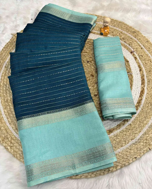 Teal_Woven_Manipuri_Jacquard,_Silk_Blend_Saree