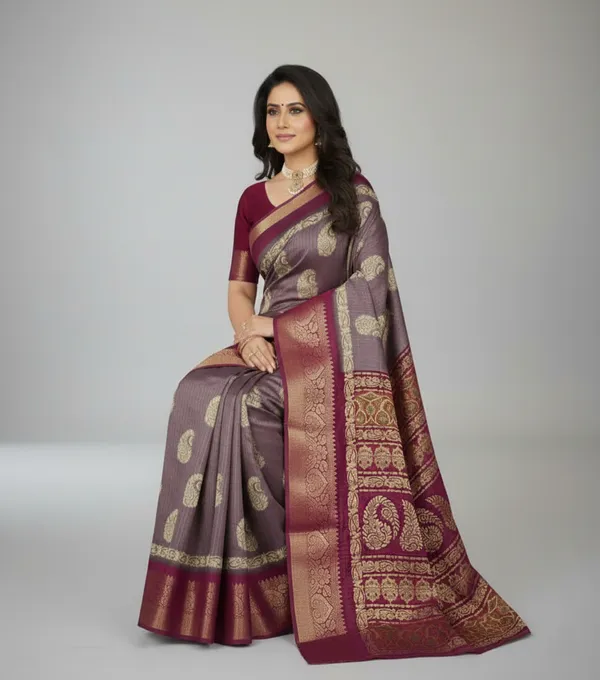 Maroon_Paisley_Bollywood_Jacquard,_Silk_Blend_Saree