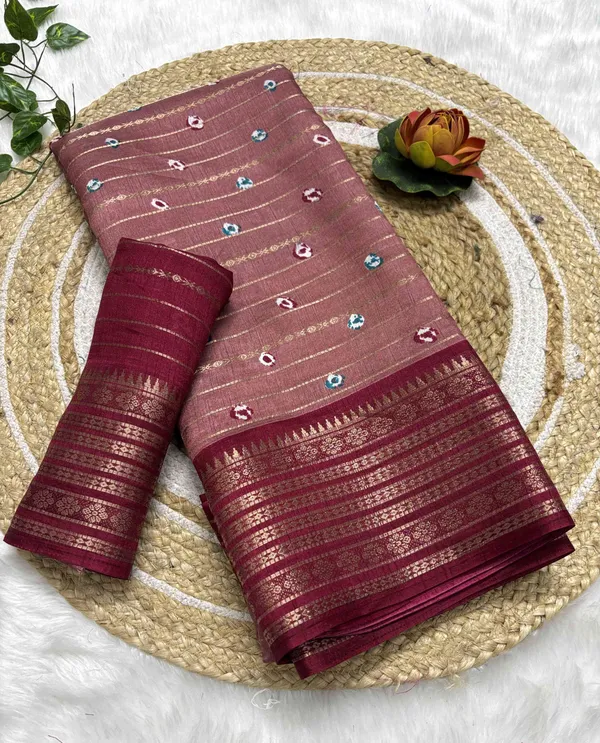 Maroon_Woven,_Printed_Bandhani_Jacquard,_Silk_Blend_Saree
