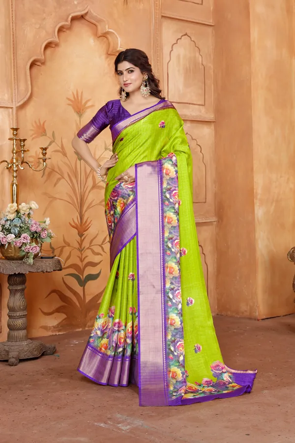 Light_Green_Printed_Bollywood_Silk_Blend,_Art_Silk_Saree
