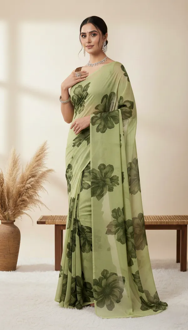 Green_Floral_Print_Daily_Wear_Georgette_Saree