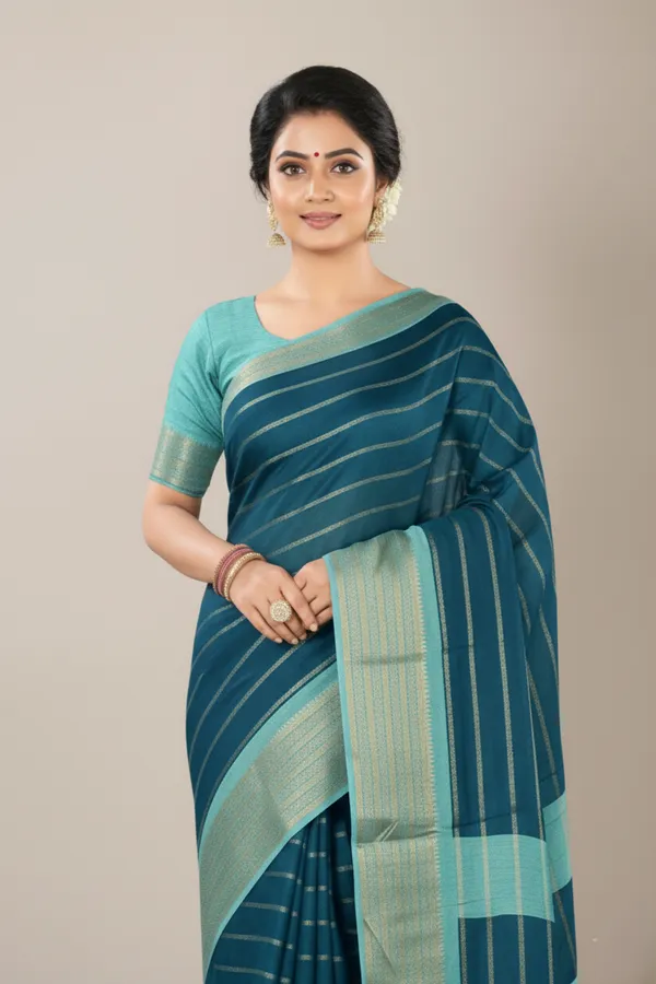 Teal_Woven_Manipuri_Jacquard,_Silk_Blend_Saree