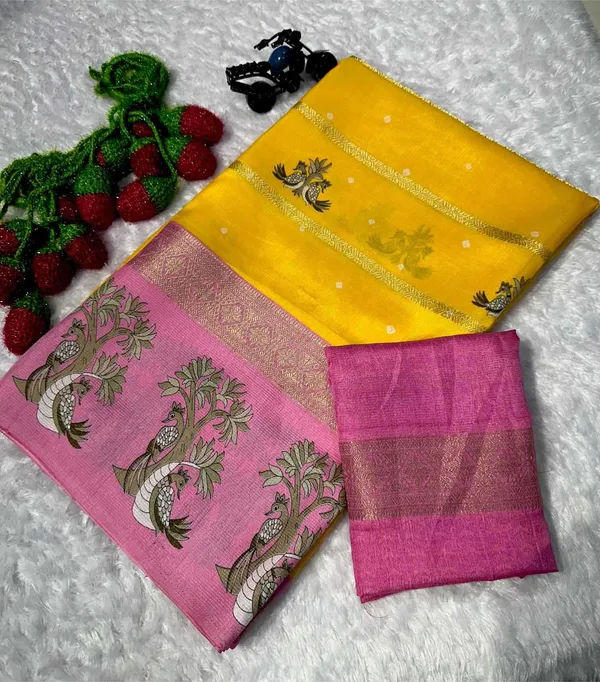 Yellow_And_Pink_Printed_Mysore_Silk_Blend,_Jacquard_Saree