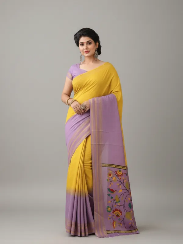 Lavender_And_Yellow_Woven,_Checkered_Mysore_Silk_Blend,_Jacquard_Saree