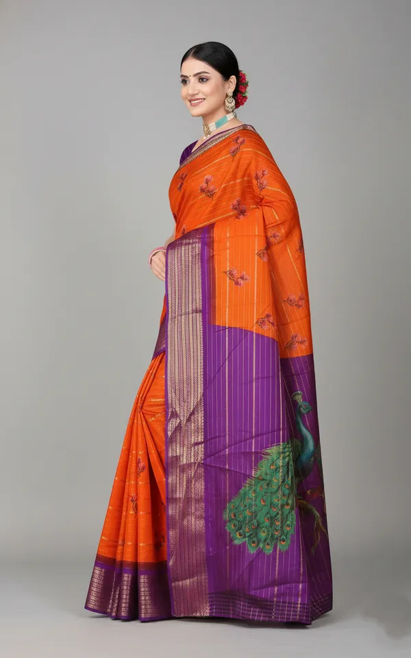 Orange_And_Purple_Woven_Mysore_Silk_Blend_Saree