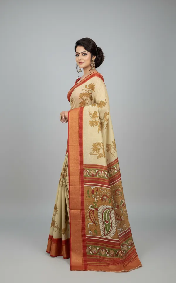 Beige_Woven,_Printed_Daily_Wear_Silk_Blend,_Art_Silk_Saree