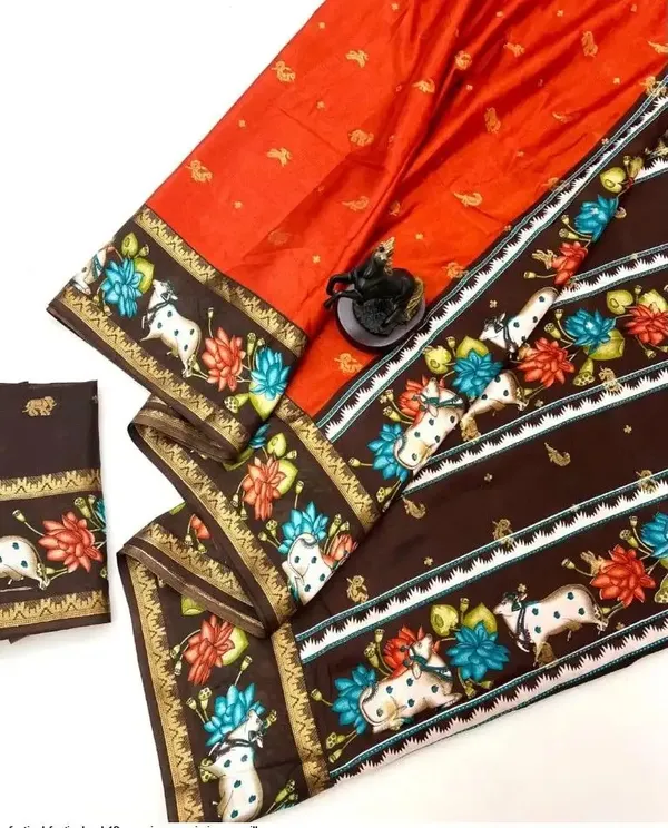 Orange_Printed,_Woven_Mysore_Silk_Blend,_Jacquard_Saree