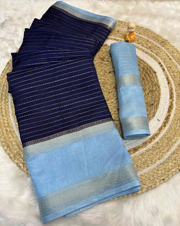 Navy_Blue_Woven_Manipuri_Jacquard,_Silk_Blend_Saree