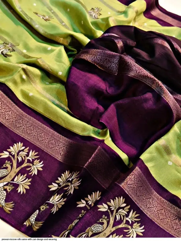 Green_And_Purple_Printed_Mysore_Silk_Blend,_Jacquard_Saree