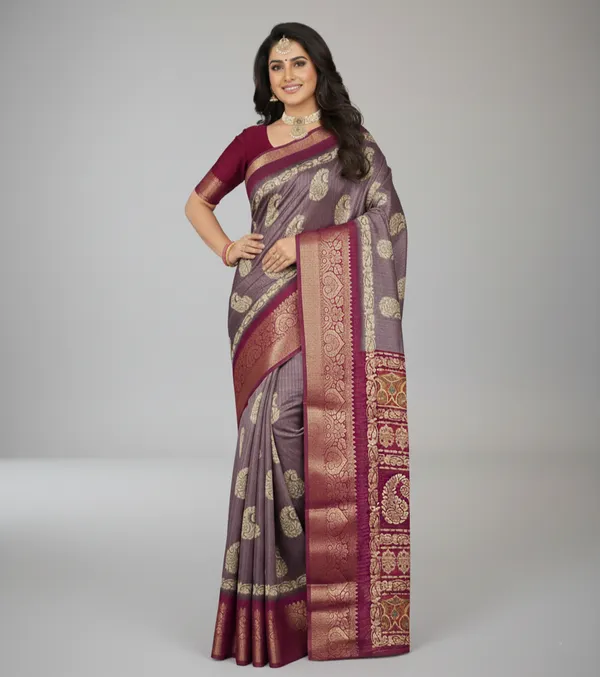 Maroon_Paisley_Bollywood_Jacquard,_Silk_Blend_Saree