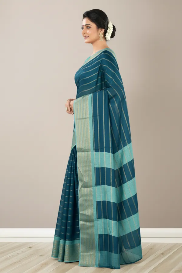 Teal_Woven_Manipuri_Jacquard,_Silk_Blend_Saree