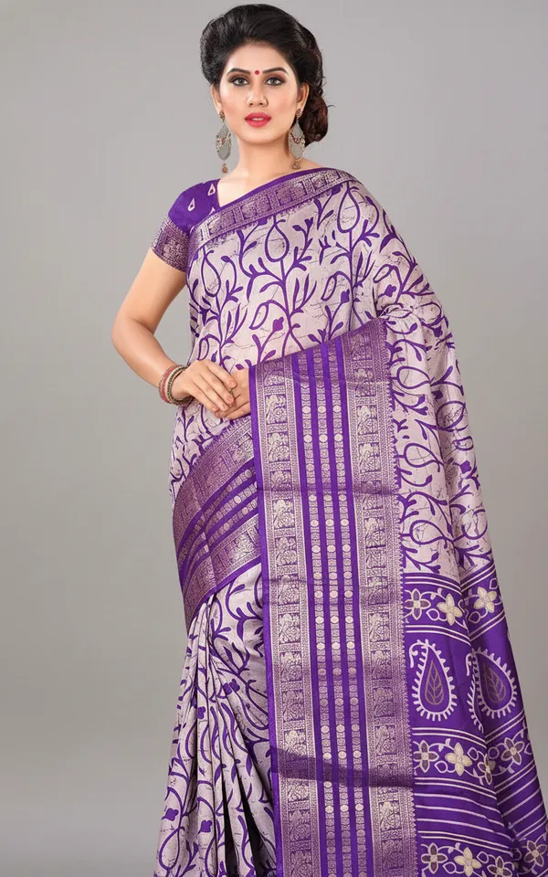 Purple_Printed_Bollywood_Jacquard,_Silk_Blend_Saree