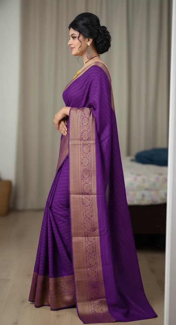 Purple_Woven,_Self_Design_Mysore_Jacquard,_Silk_Blend_Saree