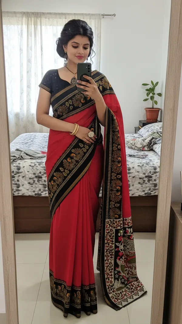 Red_Printed_Kalamkari_Cotton_Silk_Saree