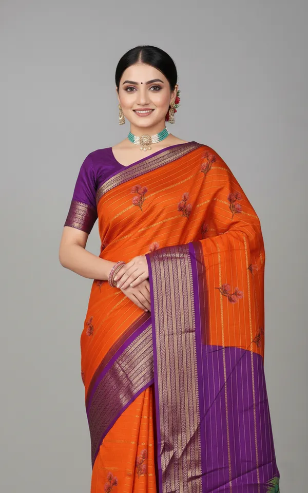 Orange_And_Purple_Woven_Mysore_Silk_Blend_Saree