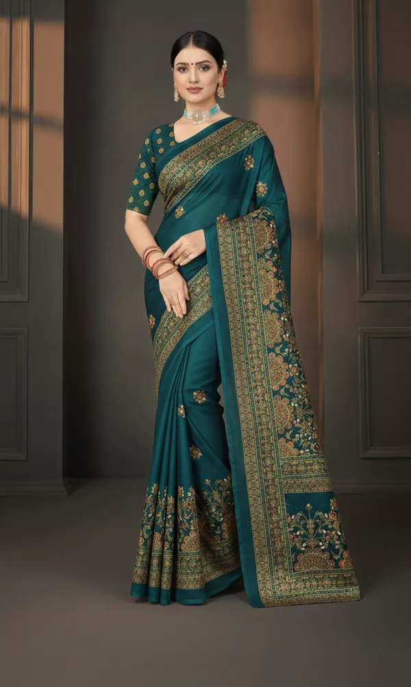 Teal_Printed_Bollywood_Georgette_Saree