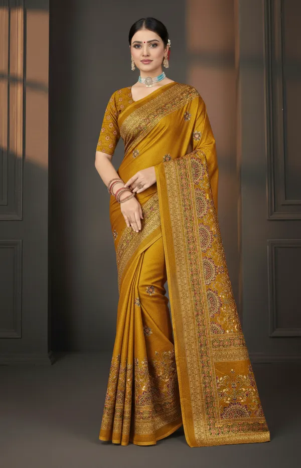 Mustard_Printed_Bollywood_Georgette_Saree