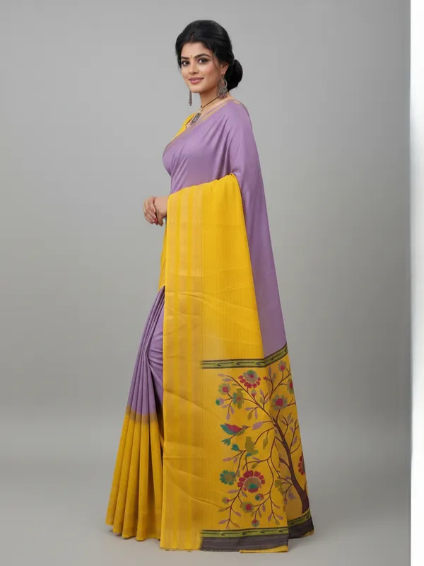 Yellow_And_Lavender_Woven,_Checkered_Mysore_Silk_Blend,_Jacquard_Saree