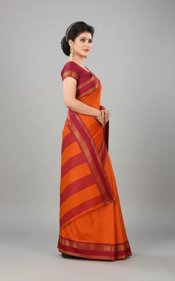 Orange_And_Maroon_Woven,_Checkered_Mysore_Silk_Blend,_Jacquard_Saree