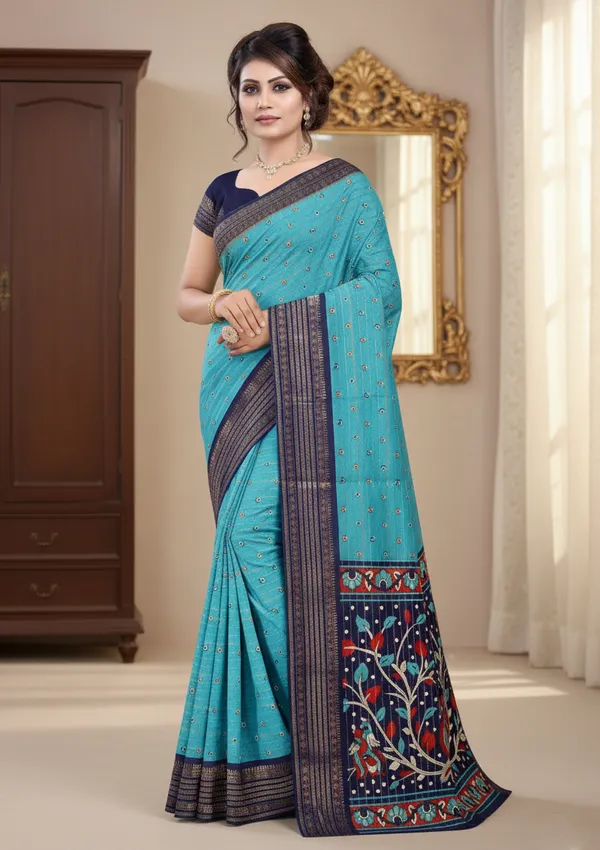 Light_Blue_Woven,_Printed_Bandhani_Jacquard,_Silk_Blend_Saree