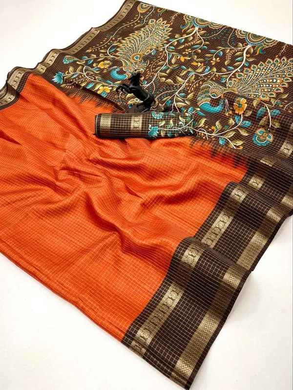 Orange_And_Brown_Woven_Mysore_Silk_Blend,_Jacquard_Saree
