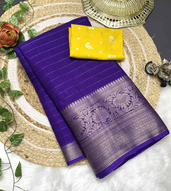 Purple_Woven,_Self_Design_Mysore_Jacquard,_Silk_Blend_Saree