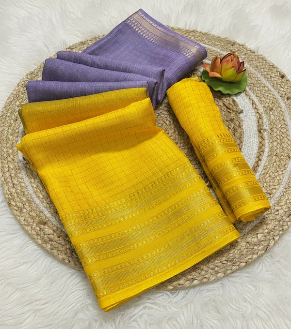 Yellow_And_Lavender_Woven,_Checkered_Mysore_Silk_Blend,_Jacquard_Saree