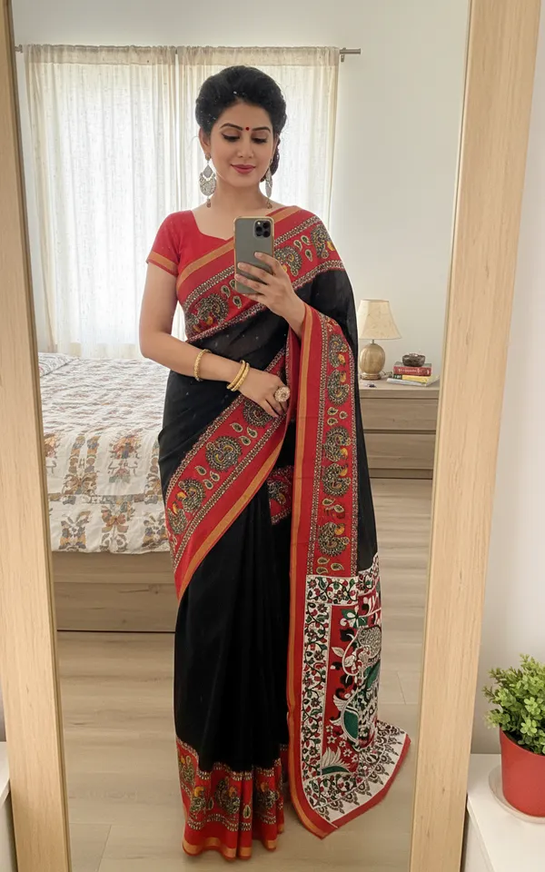 Black_Printed_Kalamkari_Cotton_Silk_Saree